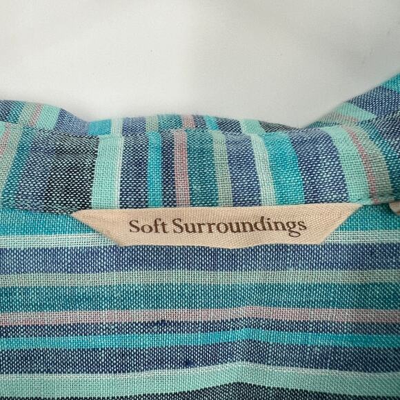 Soft Surroundings Dress Womens S Linen Blue Striped Tiered Coastal Classic - Picture 4 of 8